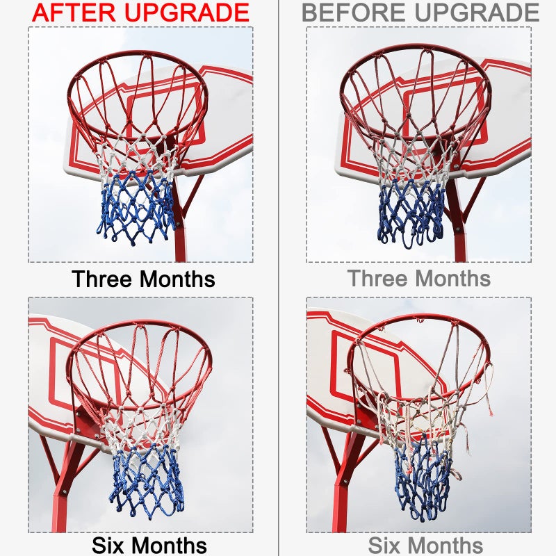 NEIJIANG Basketball Net Replacement,2023 Upgrade Thick Professional Basketball Nets Heavy Duty Outdoor,All Weather Anti Whip Color Never Fade -12 Loops(Red White Blue) - Image 2